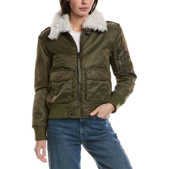 SAM. Jackets & Blazers - Sam. Womens  Amelia Shearling-Trim Coat, Green